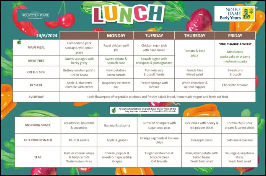 EYFS Menu June 24th
