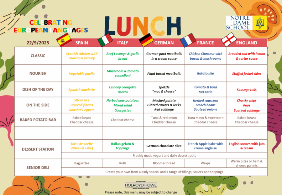 Lunch Menu Sep 22