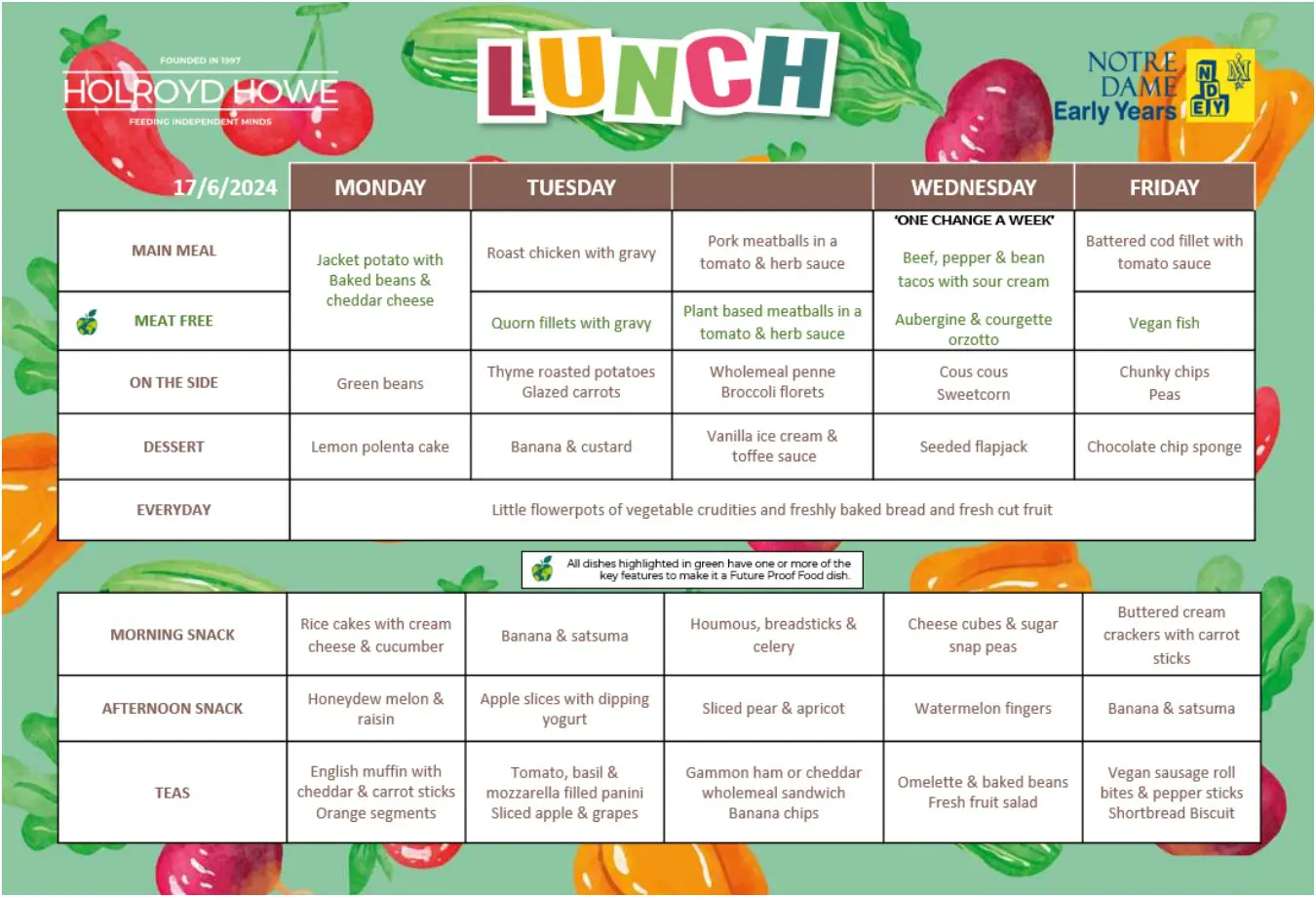 EYFS Menu June 17th