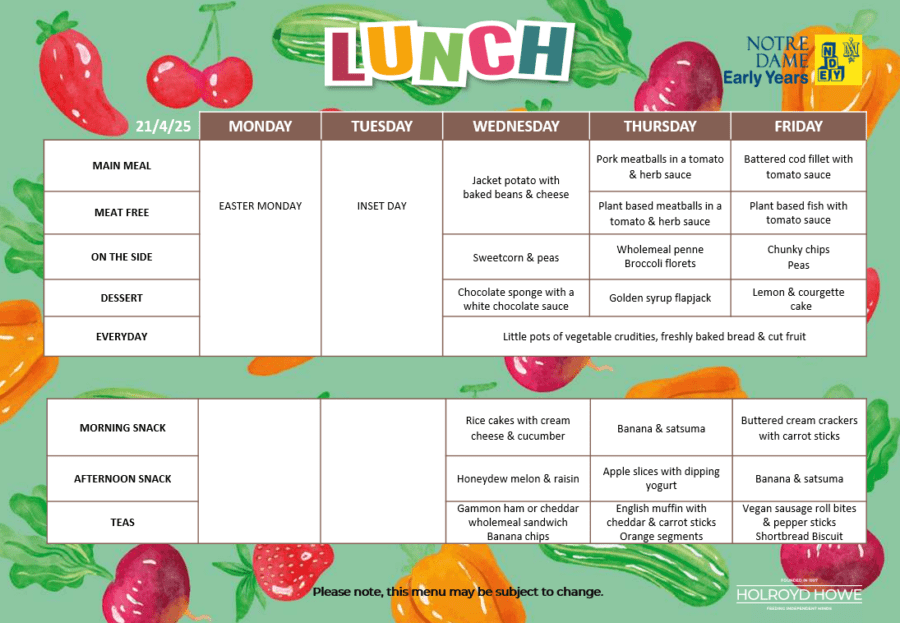 School Lunch Menu April 21