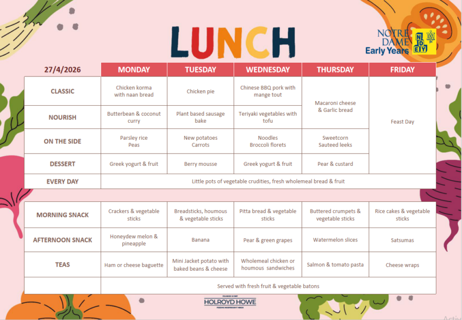 EYFS Menu April 27
