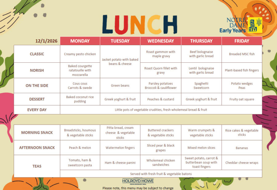 EYFS Menu Jan 12