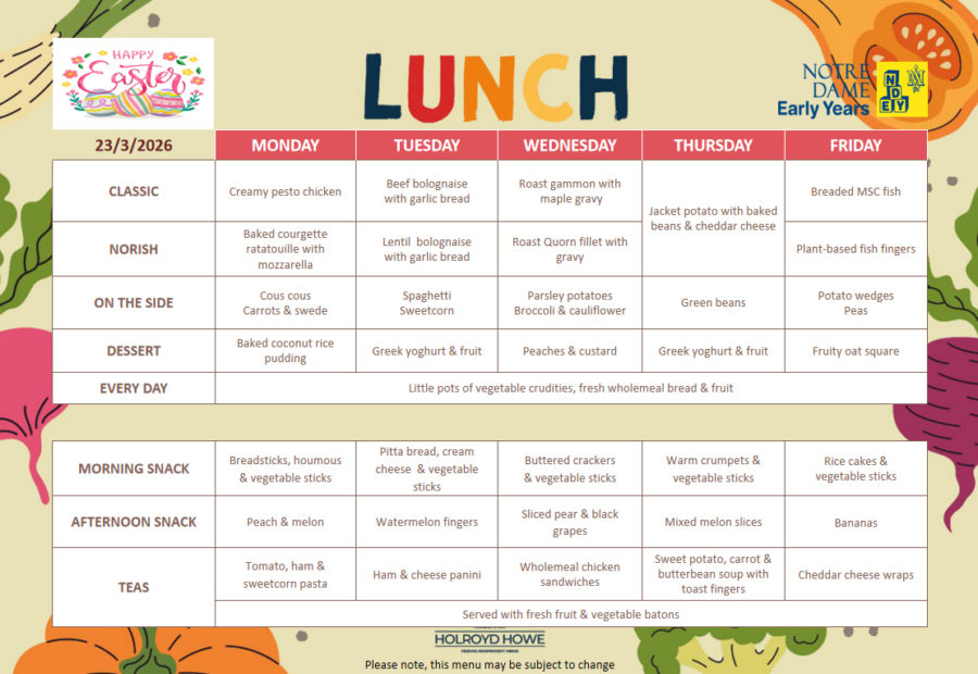 EYFS Menu March 23