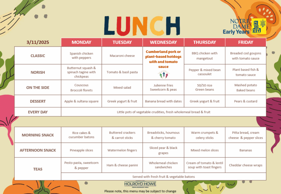 EYFS Menus - Half Term Holiday Oct 20