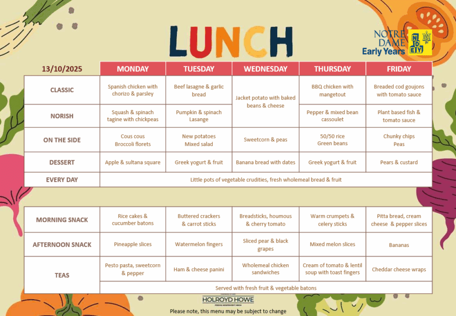 EYFS Menu Oct 13