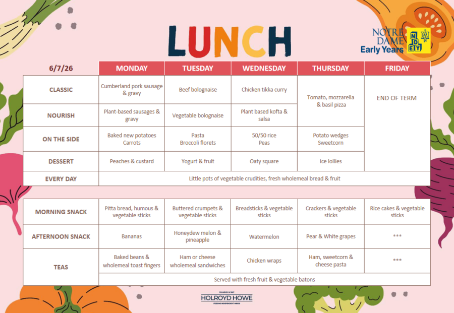 EYFS Menus July 6th
