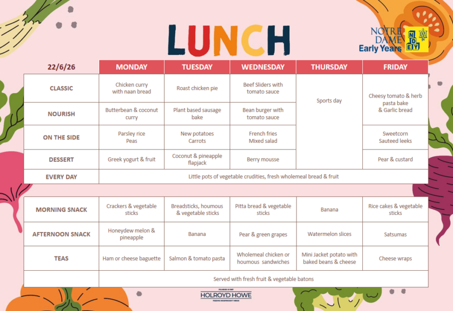 EYFS Lunch Menu June 22