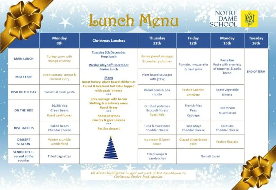 Lunch Menu Dec 8th