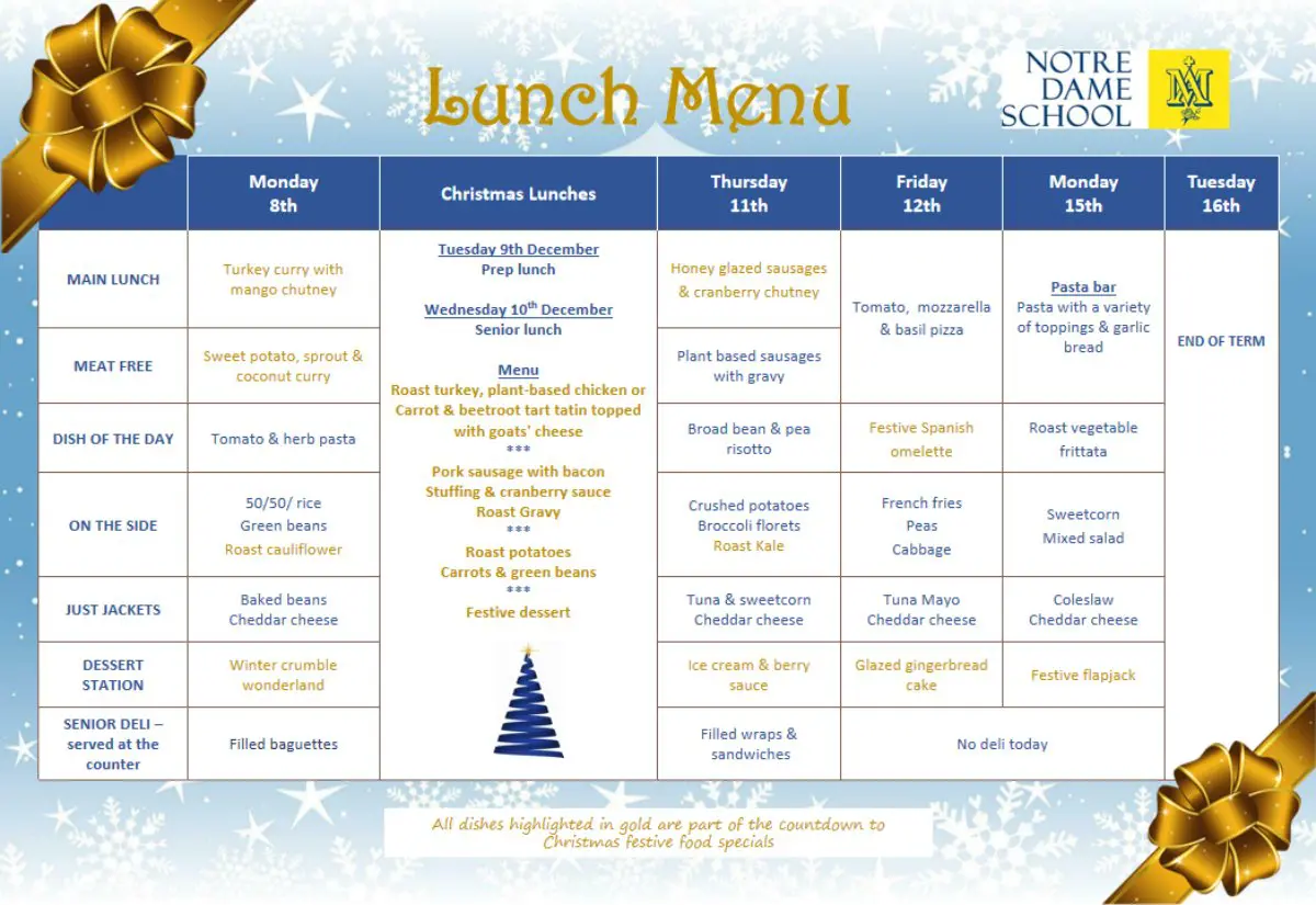 Lunch Menu Dec 8th