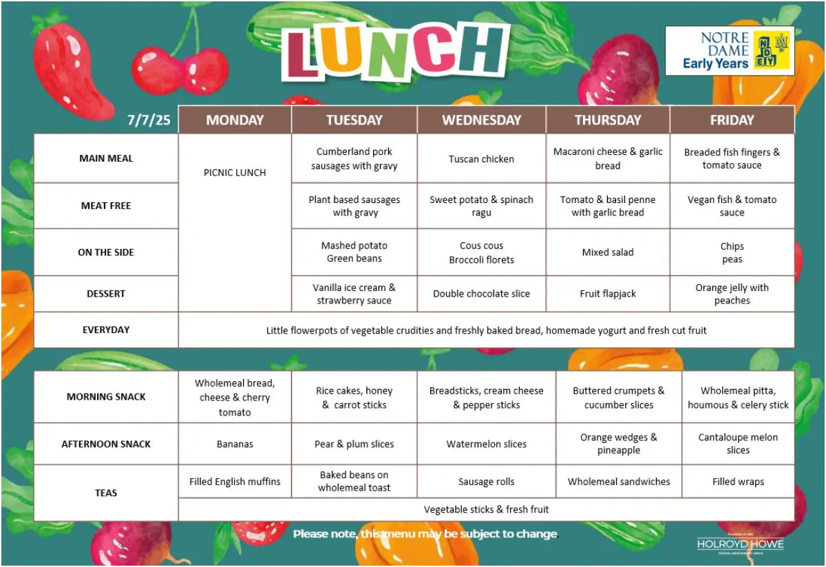 Lunch Menu - EYFS July 7