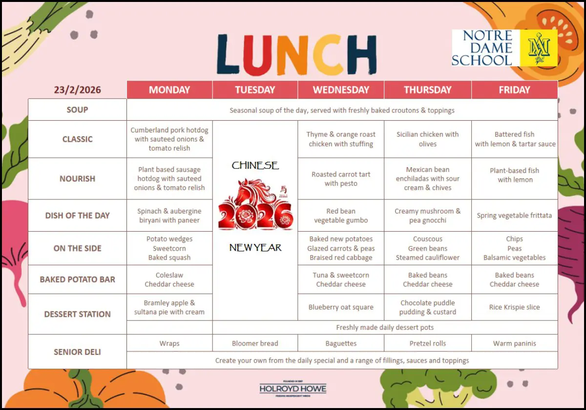 Lunch Menu Feb 23rd