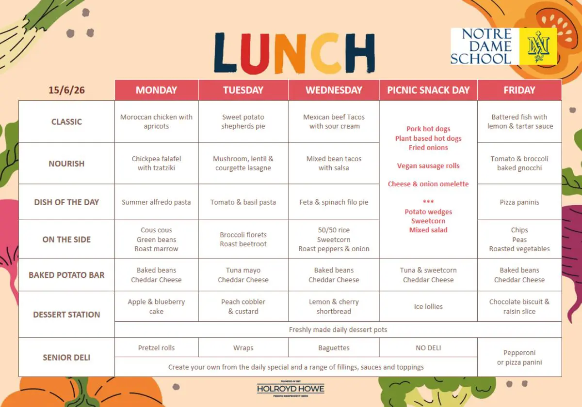 Lunch Menu June 15th