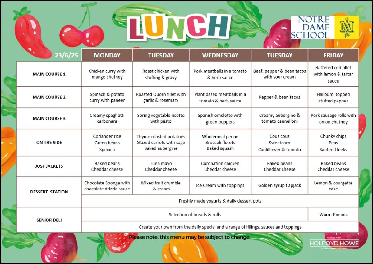 Lunch Menu June 23rd