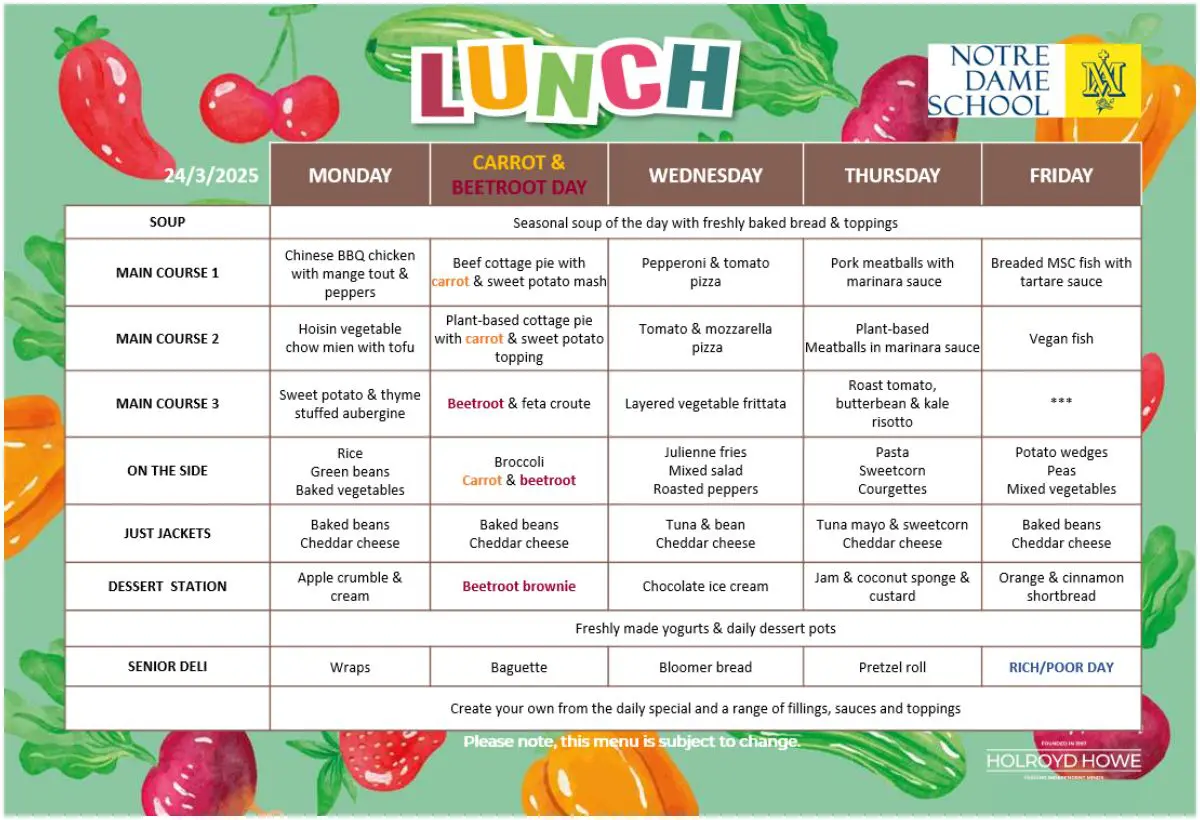 Lunch Menu March 24