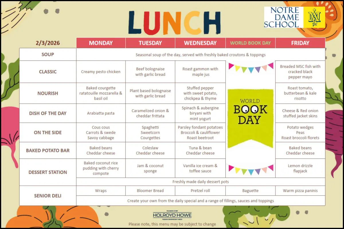 Lunch Menu March 2nd