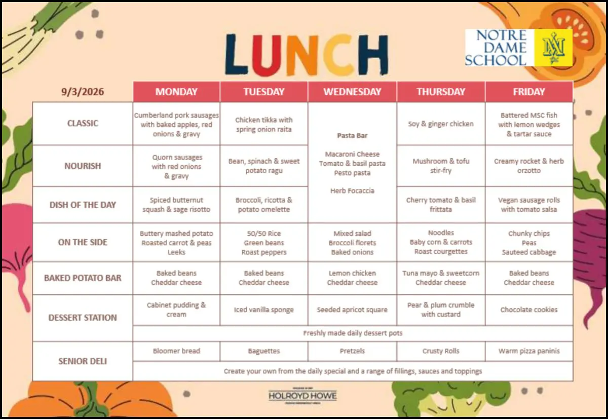Lunch Menu March 9th