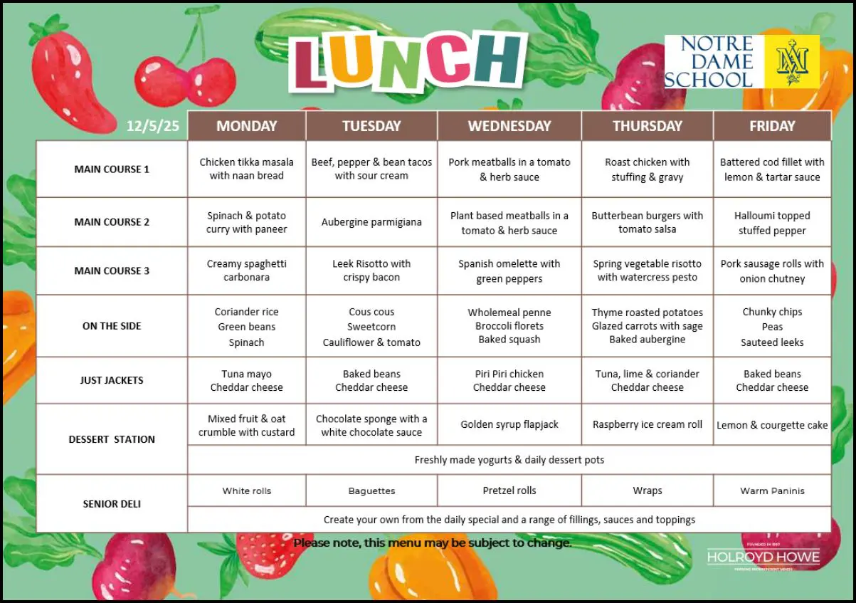 Lunch Menu May 12