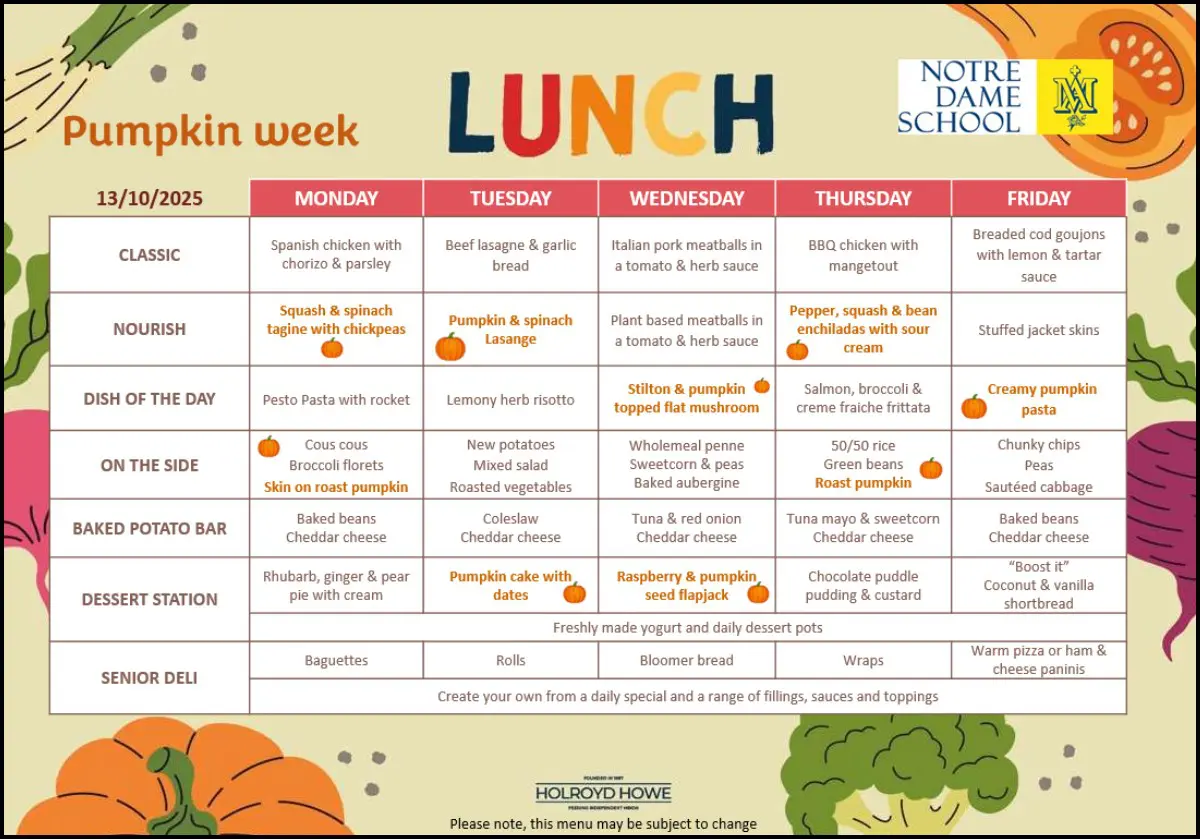 Lunch Menu Oct 13