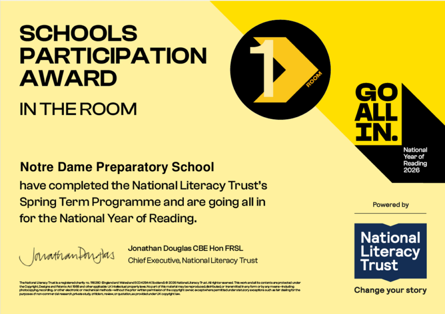 National Year of Reading Schools Spring Term Participation Award 