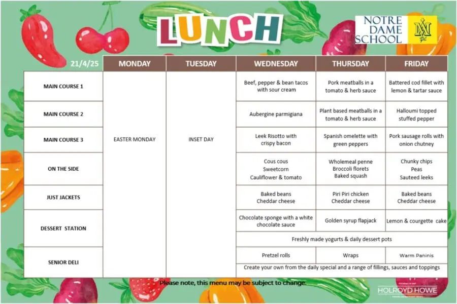 School Lunch Menu April 21