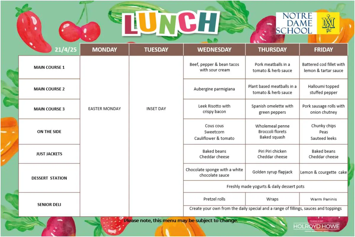 School Lunch Menu April 21