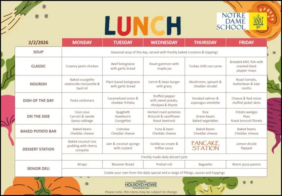 School Lunch Menu Feb 2