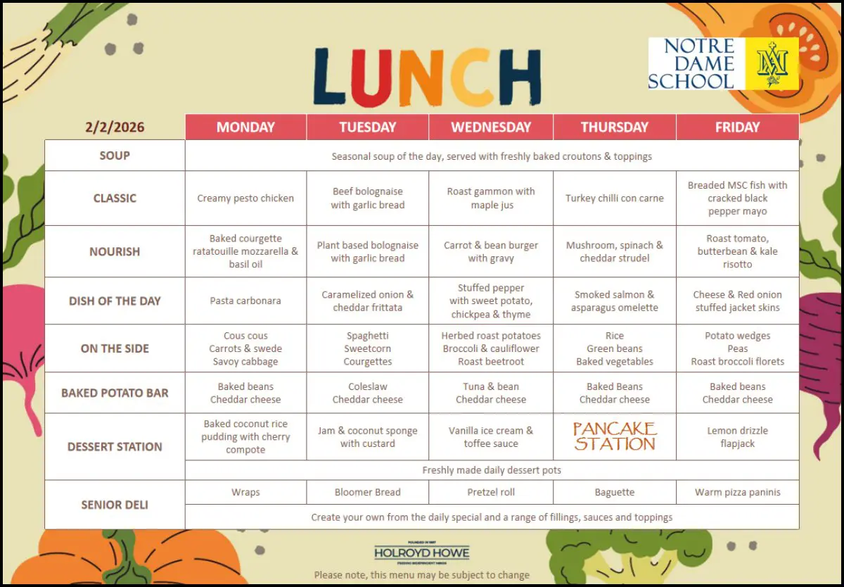 School Lunch Menu Feb 2