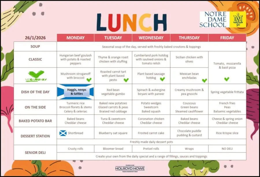School Lunch Menu Jan 26