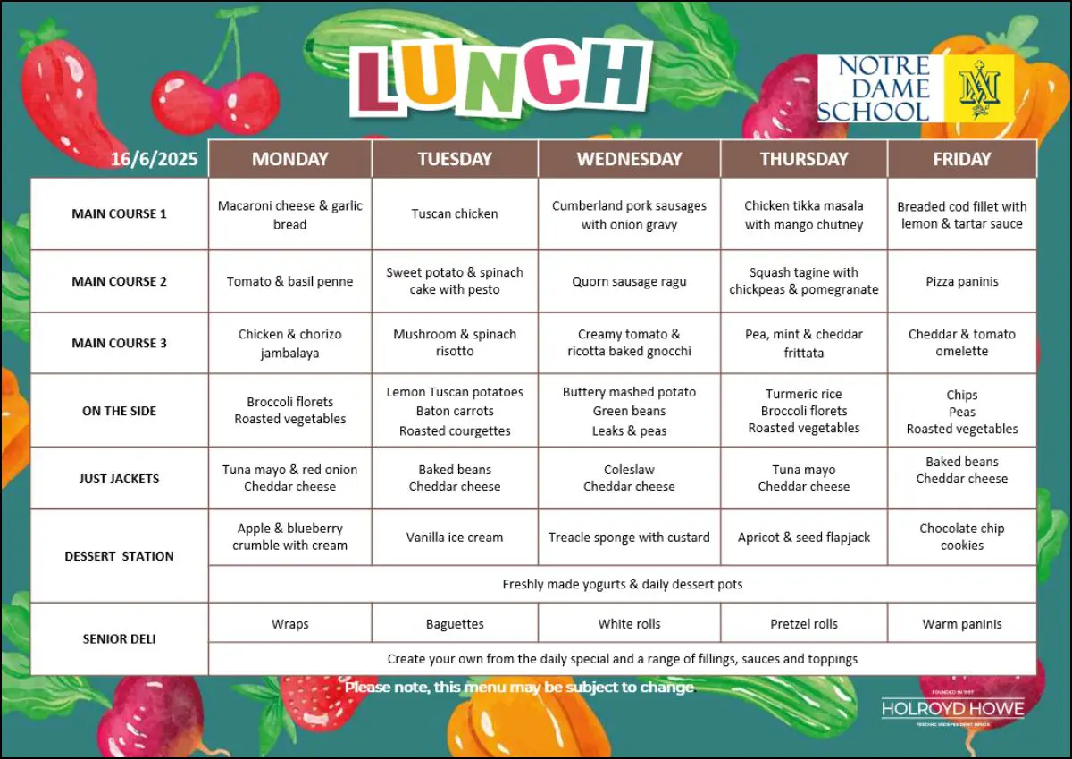 School Lunch Menu June 16th