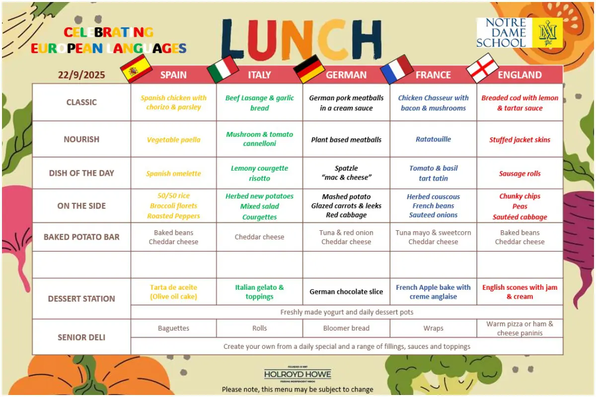 Lunch Menu Sep 29