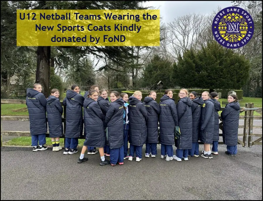 U12 Netball Teams Wearing the New Sports Coats Kindly donated by FoND