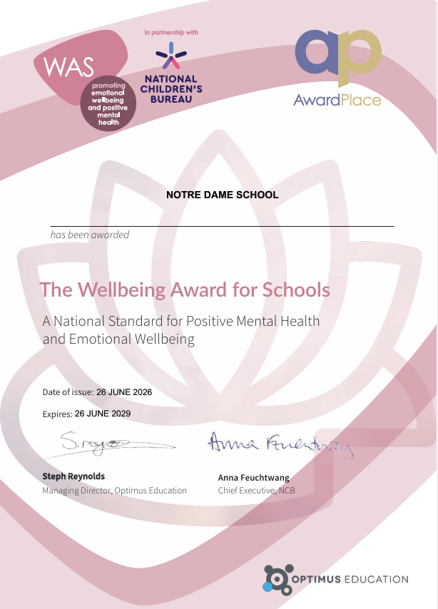 WAS Wellbeing Awards for Schools Certificate 2026-9