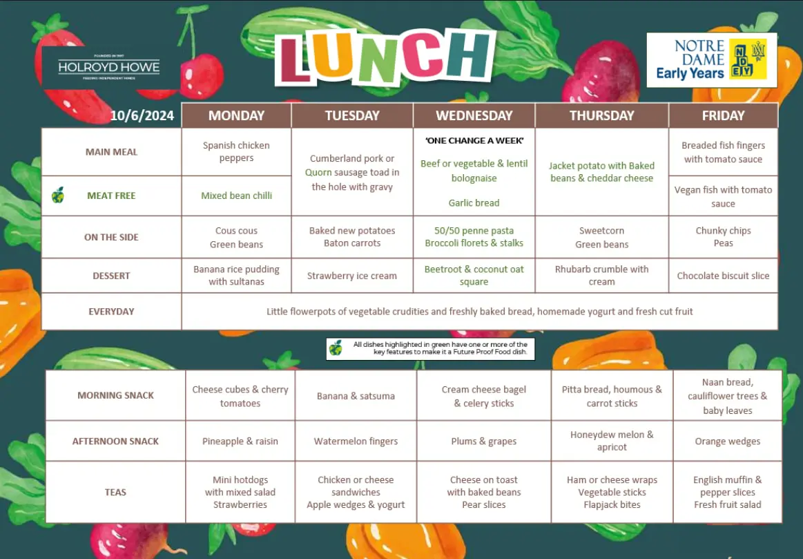 EYFS Menu June 10th