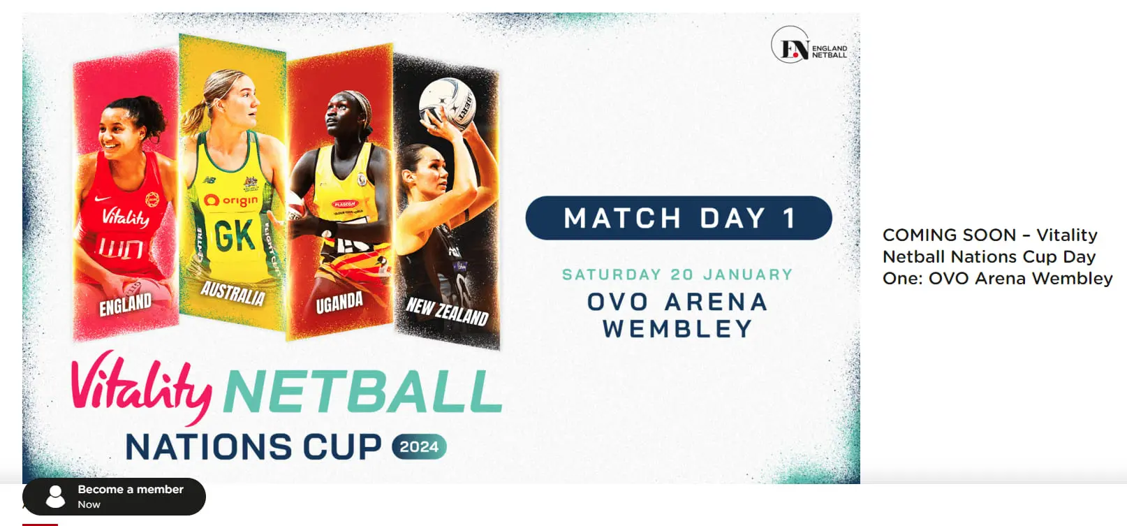 England Netball Roses tickets at Wembley