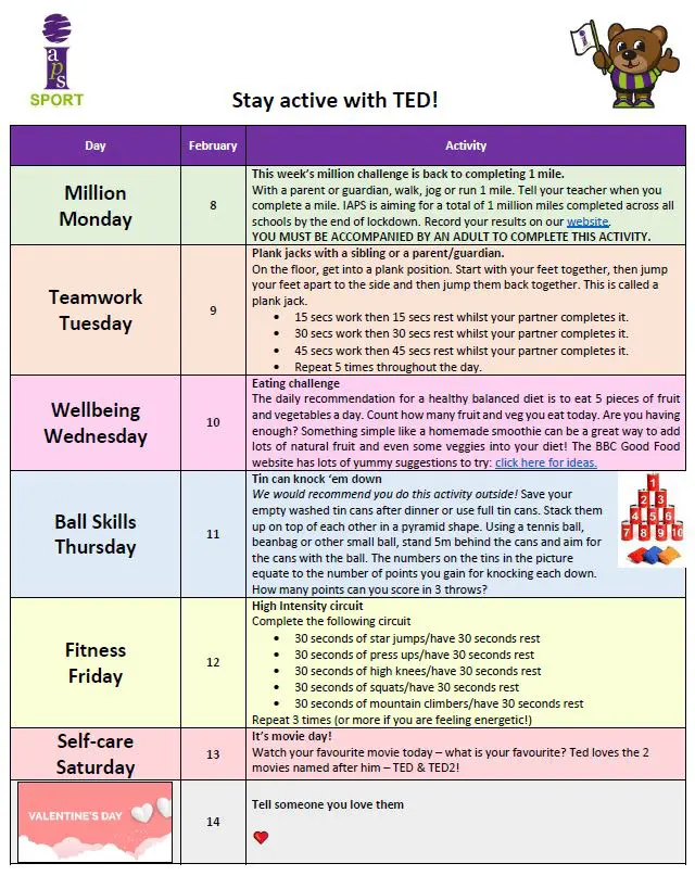 IAPS Stay Active Challenge Week 5