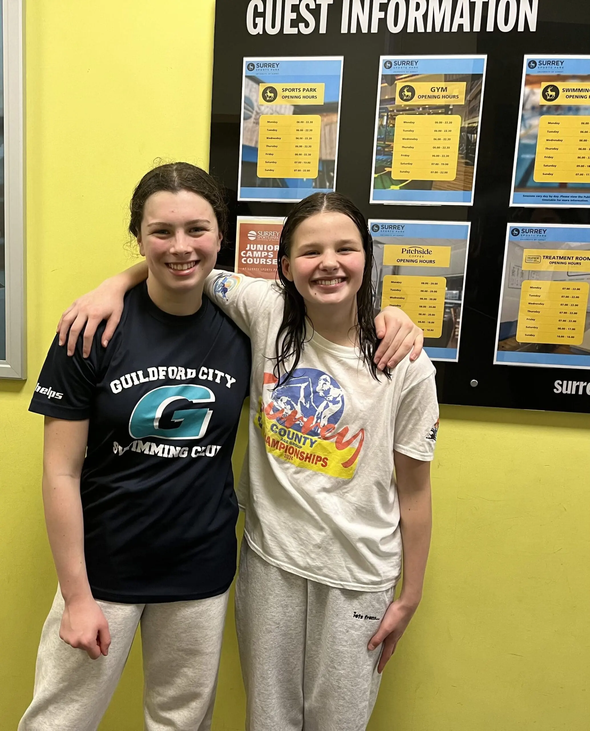 Martha and Alex at Surrey Swimming CHampionships