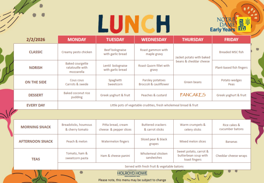 EYFS Menu Feb 2