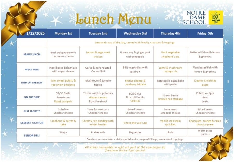 Lunch Menu Dec 1