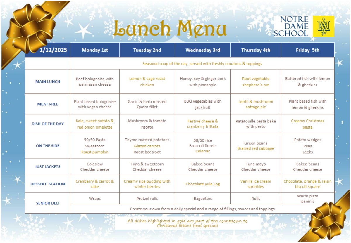 Lunch Menu Dec 1