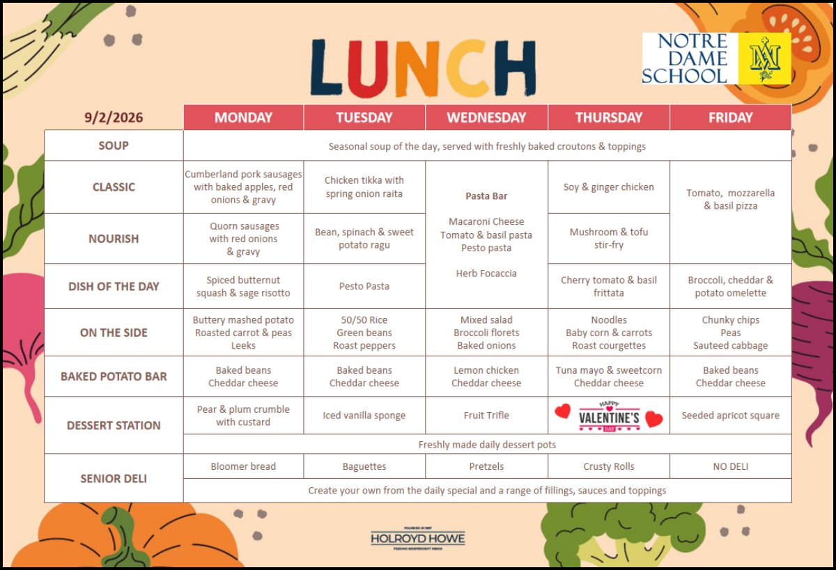 Lunch Menu Feb 9