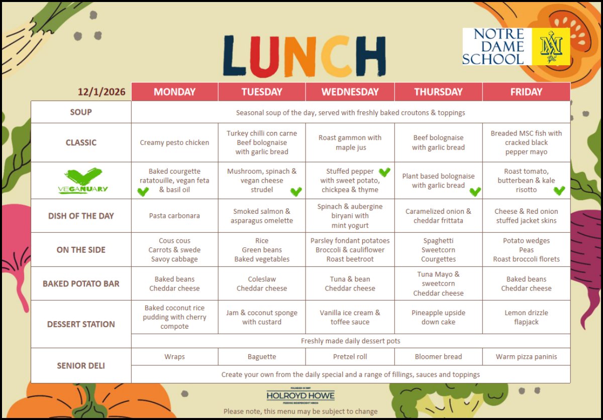 Lunch Menu Jan 12th