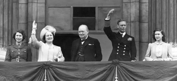 Princess Elizabeth (later Queen Elizabeth II) joined the crowds in London to celebrate.
