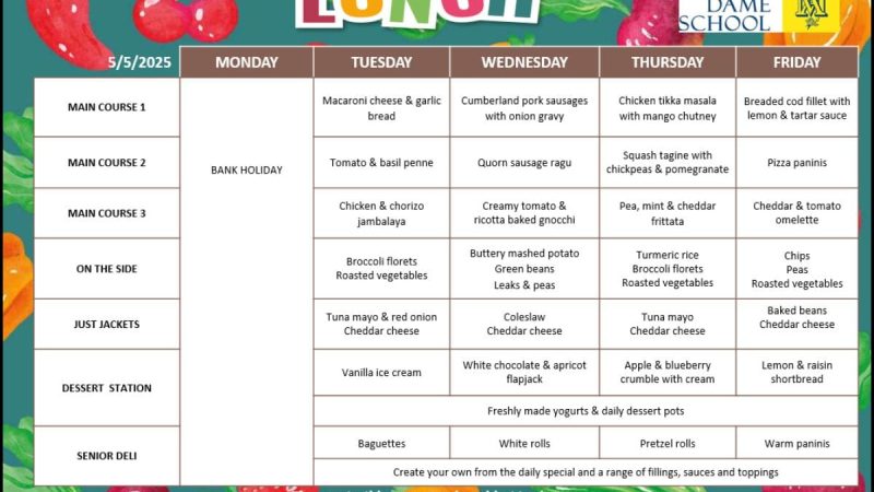 Kitchen Corner - School Menu May 5th
