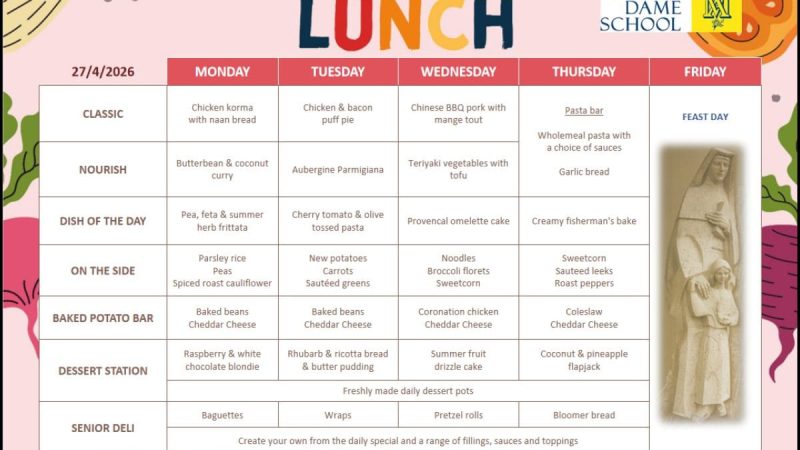Lunch Menu April 27th