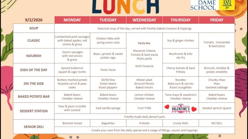 Lunch Menu Feb 9