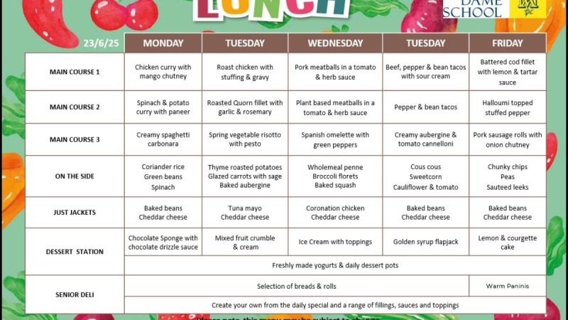 Lunch Menu June 23rd