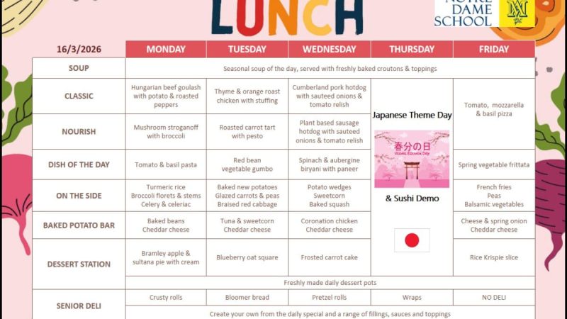 Lunch Menu March 16