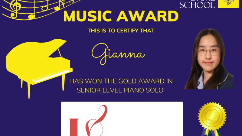 Gianna - Gold Award in Piano Solo