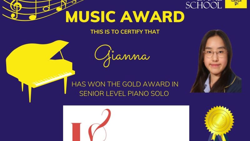 Gianna - Gold Award in Piano Solo