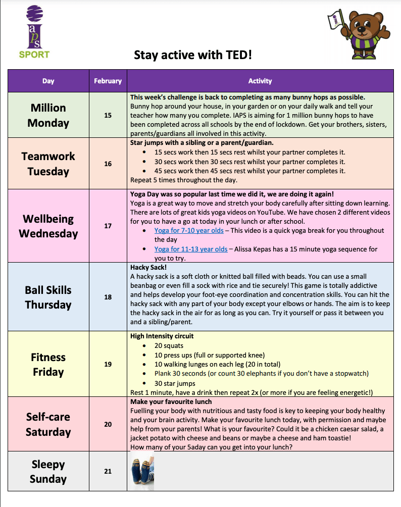 IAPS Stay Active Challenge Week 6